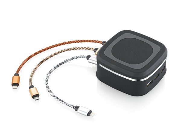 Magic Qi-Wireless / 6-Port USB Ladestation mit (SI) Autoerkennungs-,  Schnelladetechnologie, Induktive Ladestation